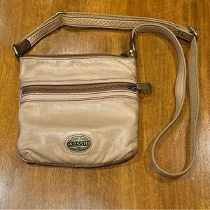 Fossil Beige Leather Crossbody Bag